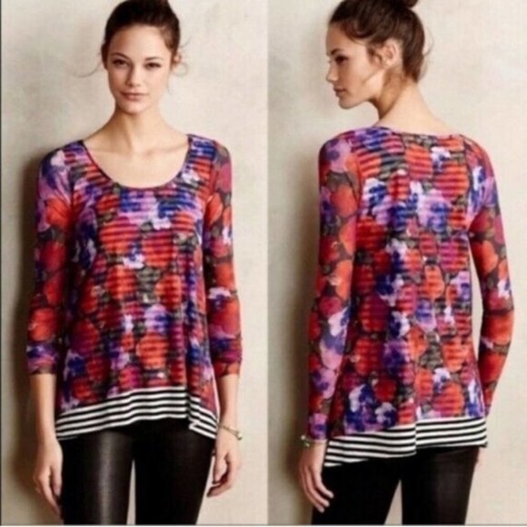 Anthropologie Tops - Anthropologie Weston Wear Floral Striped Long Sleeve Top